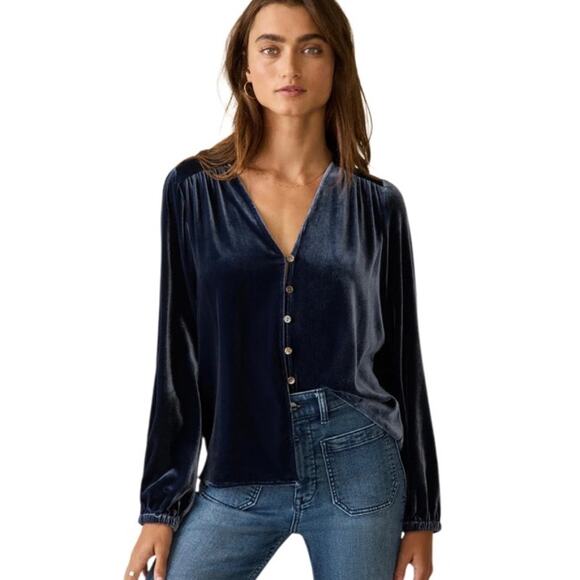 Faherty Women's Stretch Silk Velvet
Rowan Blouse Dark Green Sz M - Picture 1 of 12